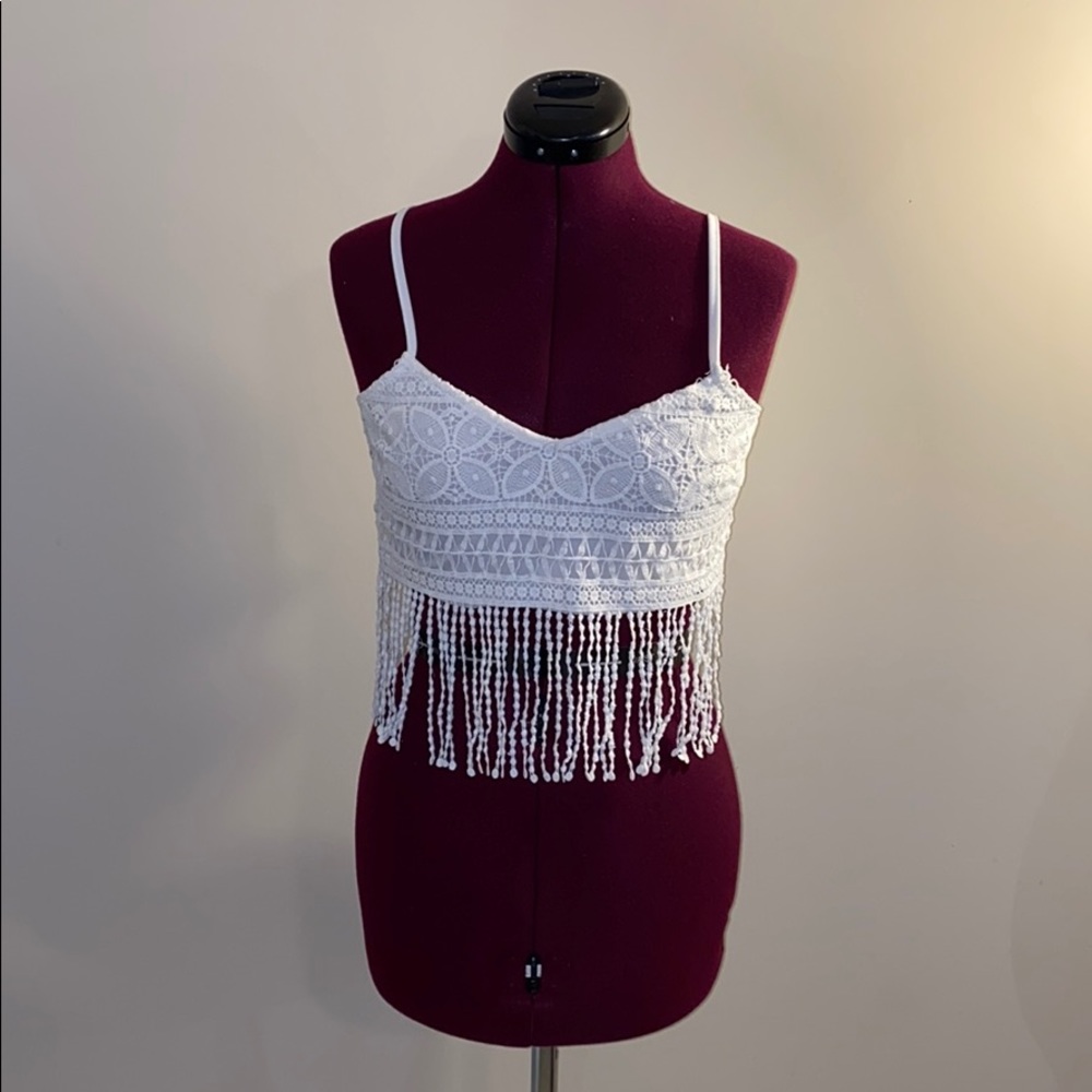 White Fringe Crop Top